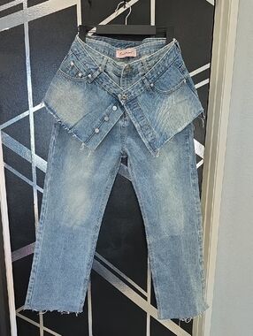 Upcycled Layered-Waist Light Blue Women’s Jeans